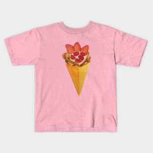 Bubble waffle ice cream cone with strawberries and raspberries watercolour painting Kids T-Shirt